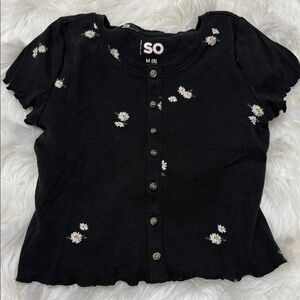 SO Black Kids Button Down Shirt with Daisy Accents E2